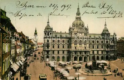 AK / Ansichtskarte Graz Steiermark Rathaus und Herrengasse Denkmal Kat. Graz