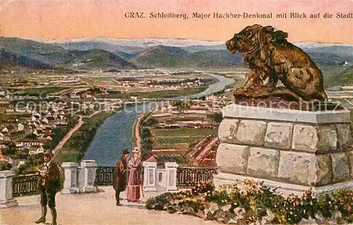 AK / Ansichtskarte Graz Steiermark Schlossberg Major Hackher Denkmal mit Blick auf die Stadt Kat. Graz