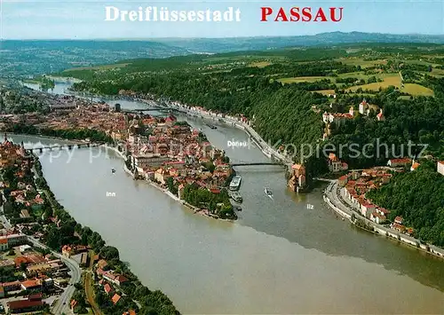AK / Ansichtskarte Passau Muendung des Inn und der Ilz in die Donau Fliegeraufnahme Kat. Passau