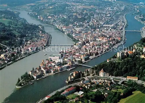 AK / Ansichtskarte Passau Zusammenfluss des Inn und der Ilz in die Donau Fliegeraufnahme Kat. Passau