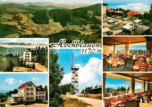 AK / Ansichtskarte Badenweiler Fliegeraufnahme Hotel Hochblauen Terrasse Gastraeume Aussichtsturm Kat. Badenweiler