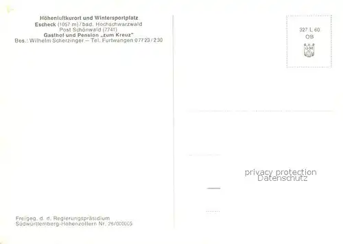 AK / Ansichtskarte Escheck Gasthof Pension zum Kreuz Fliegeraufnahme Kat. Schoenwald im Schwarzwald