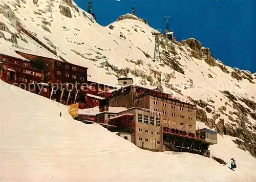 AK / Ansichtskarte Zugspitzbahn Hotel Schneefernerhaus mit Zugspitzgipfel und Hangbahn zum Gletscher Kat. Eisenbahn