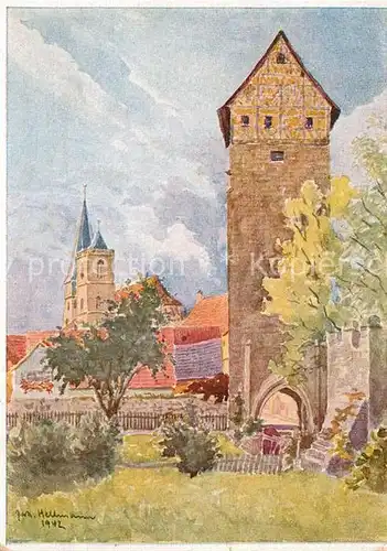 AK / Ansichtskarte Muennerstadt Joergentor Pfarrkirche Kuenstler Hellmann Kat. Muennerstadt
