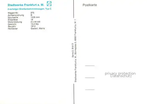 AK / Ansichtskarte Strassenbahn Triebwagen Typ C Stadtwerke Frankfurt am Main Kat. Strassenbahn