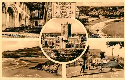 AK / Ansichtskarte St Davids Pembrokeshire Cathedral Whitesands Bay Cross Square Kat. Pembrokeshire
