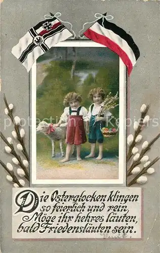 AK / Ansichtskarte Ostern Easter Paques Kinder Lamm Weidenkaetzchen Schwarz Weiss Rot  Kat. Greetings