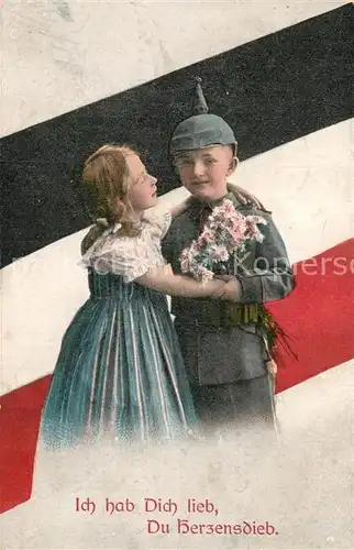 AK / Ansichtskarte Kindersoldaten Pickelhaube Schwarz Weiss Rot  Kat. Humor