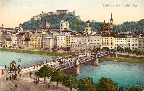 AK / Ansichtskarte Salzburg Oesterreich mit Staatsbruecke und Burg Kat. Salzburg