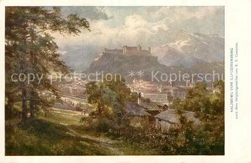 AK / Ansichtskarte Salzburg Oesterreich Kuenstlerkarte Blick vom Kapuzinerberg mit Burg Kat. Salzburg