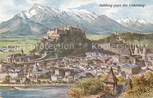 AK / Ansichtskarte Salzburg Oesterreich mit Burg gegen Untersberg Kuenstlerkart Kat. Salzburg