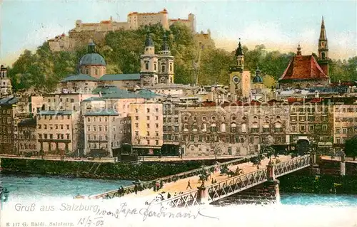 AK / Ansichtskarte Salzburg Oesterreich Brueckenpartie mit Burg Kat. Salzburg