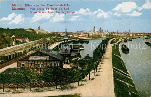 AK / Ansichtskarte Mainz Rhein Blick von der Eisenbahnbruecke