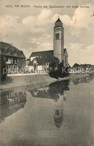 AK / Ansichtskarte Kehl Rhein Stadtweiher katholische Kirche Kat. Kehl