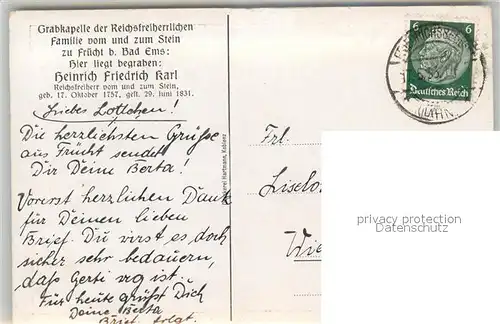 AK / Ansichtskarte Bad Ems Grabkapelle Reichsfreiherr Heinrich Friedrich Karl Grab Kat. Bad Ems