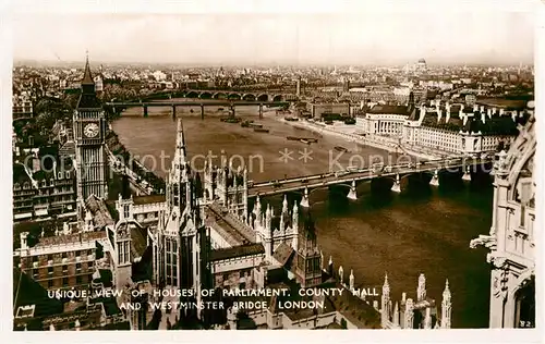 AK / Ansichtskarte London Unique view of Houses of Parliament County Hall Westminster Abbey Thames Bridges Kat. City of London