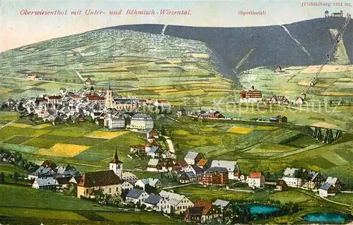AK / Ansichtskarte Oberwiesenthal Erzgebirge mit Unterwiesental und Boehmisch Wiesental Sporthotel Fichtelberg Kat. Oberwiesenthal