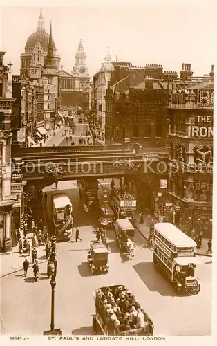 AK / Ansichtskarte London St Pauls Cathedral and Ludgate Hill Bus Doppeldeckerbus Valentines Postcard Kat. City of London