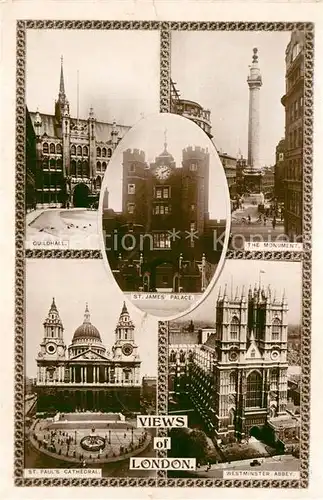 AK / Ansichtskarte London Guildhall Monument St James Palace Cathedral Westminster Abbey Kingsway Series Kat. City of London