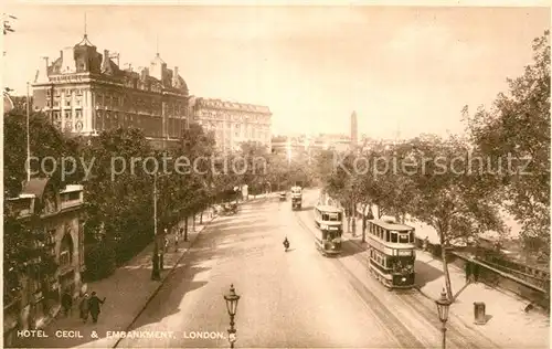 AK / Ansichtskarte London Hotel Cecil and Embankment Bus Doppeldeckerbus Kat. City of London