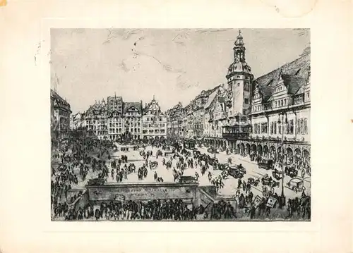 AK / Ansichtskarte Leipzig Markt Altes Rathaus Reichsmesseamt nach Originalradierung von Walter Zeising Kuenstlerkarte Kat. Leipzig