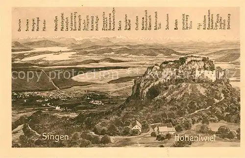 AK / Ansichtskarte Singen Hohentwiel Panorama mit Festungsruine aus der Vogelperspektive Alpenkette Kat. Singen (Hohentwiel)