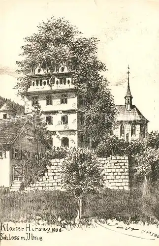 AK / Ansichtskarte Hirsau Kloster Schloss mit Ulme Steinzeichnung von J. Luz Kuenstlerkarte Kat. Calw