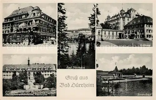 AK / Ansichtskarte Bad Duerrheim Parkhotel Kreuz Kurhaus Erholungsheim Reichsbahn Strandbad Kat. Bad Duerrheim