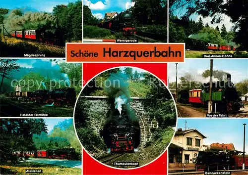 AK / Ansichtskarte Harzbahn Harzquerbahn mit Maegdesprung Eisfelder Talmuehle Alexisbad Thumkulenkopf Drei Annen Hoehne Bennekenstein Kat. Bergbahn