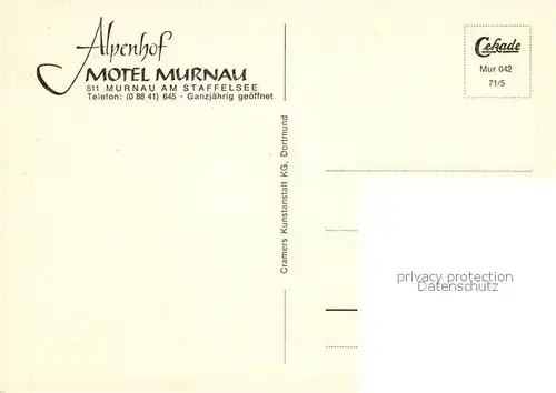 AK / Ansichtskarte Murnau Staffelsee Fliegeraufnahme Alpenhof Motel Murnau