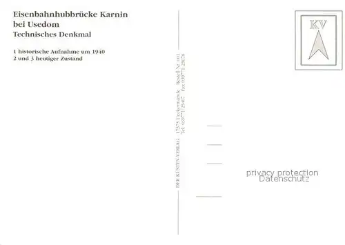 AK / Ansichtskarte Usedom Eisenbahnbruecke Karnin hist Aufnahme 1940 und heutiger Zustand Kat. Usedom