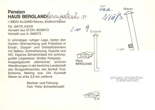 AK / Ansichtskarte Algund Merano Pension Haus Bergland Kat. Italien