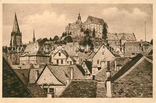 AK / Ansichtskarte Marburg Lahn Blick ueber die Daecher nach dem Marburger Schloss Kat. Marburg