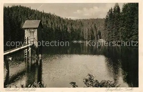 AK / Ansichtskarte Clausthal Zellerfeld Spiegeltaler Teich Steg Kupfertiefdruck Kat. Clausthal Zellerfeld