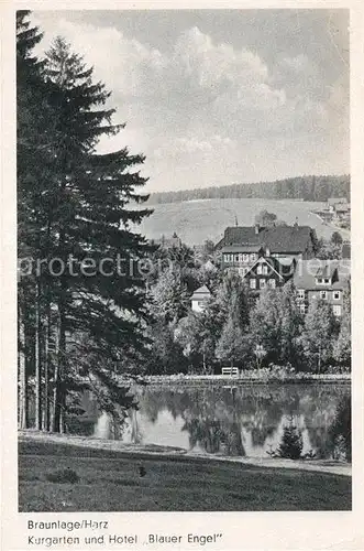AK / Ansichtskarte Braunlage Kurgarten und Hotel Blauer Engel Teich Kat. Braunlage Harz