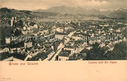 AK / Ansichtskarte Luzern LU Fliegeraufnahme mit Alpen und Vierwaldstaettersee Kat. Luzern