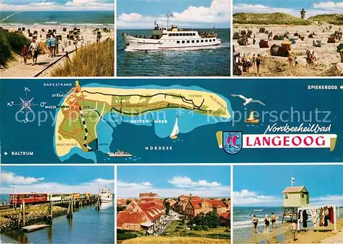 AK / Ansichtskarte Langeoog Nordseebad Strandpartien Inselkarte Inselzug Teilansicht Kat. Langeoog