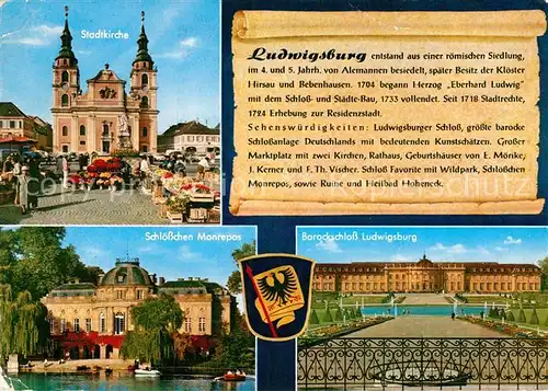 AK / Ansichtskarte Ludwigsburg Wuerttemberg Stadtkirche Schloesschen Barockschloss Ludwigsburg