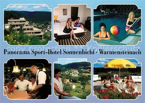 AK / Ansichtskarte Warmensteinach Panorama Sporthotel Sonnenbichl Zimmer Hallenbad Gaststube Sonnenliegen Kat. Warmensteinach Fichtelgebirge