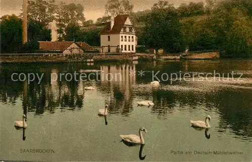 AK / Ansichtskarte Saarbruecken Partie am Deutschmuehlenweiher Schwaene Kat. Saarbruecken