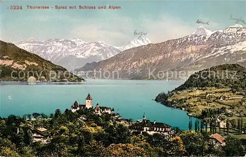 AK / Ansichtskarte Spiez BE Thunersee mit Schloss und Alpen Kat. Spiez