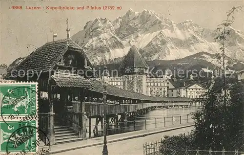 AK / Ansichtskarte Luzern LU Kapellbruecke und Pilatus Kat. Luzern