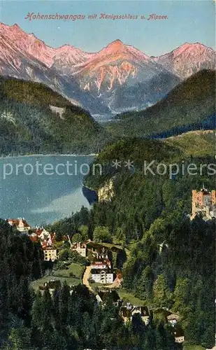 AK / Ansichtskarte Hohenschwangau mit Koenigsschloss und Alpsee Kat. Schwangau