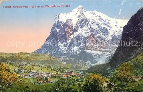 AK / Ansichtskarte Grindelwald Panorama mit Wetterhorn Berner Alpen Kat. Grindelwald