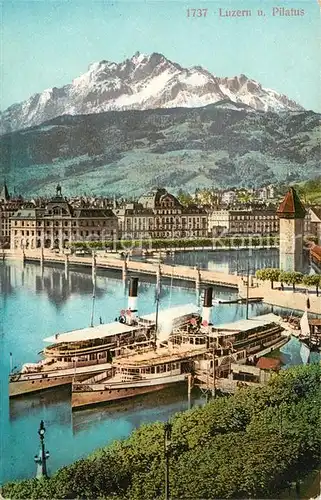 AK / Ansichtskarte Luzern LU Dampfer Bruecke Vierwaldstaettersee und Pilatus Kat. Luzern