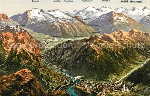 AK / Ansichtskarte Goeschenen mit Blick zum Gotthardmassiv aus der Vogelperspektive Kat. Goeschenen