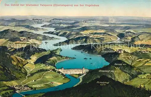AK / Ansichtskarte Waldeck Edersee Waldecker Talsperre Edertalsperre aus der Vogelschau Kunstdruckkarte No 2