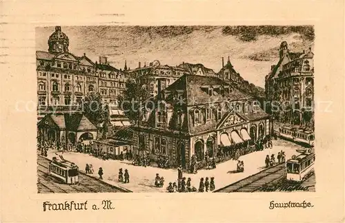 AK / Ansichtskarte Frankfurt Main Hauptwache Original Federzeichnung Rudi Mueller Kuenstlerkarte Kat. Frankfurt am Main