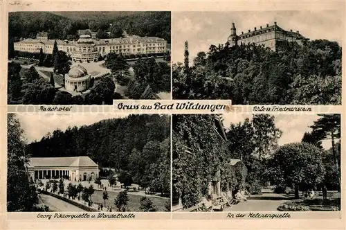 AK / Ansichtskarte Bad Wildungen Badehotel Schloss Friedrichstein Georg Viktor Quelle Wandelhalle Kurpark Helenenquelle Kat. Bad Wildungen