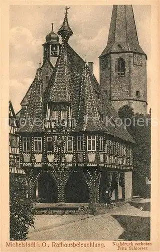 AK / Ansichtskarte Michelstadt Rathaus Beleuchtung Kirche Kat. Michelstadt